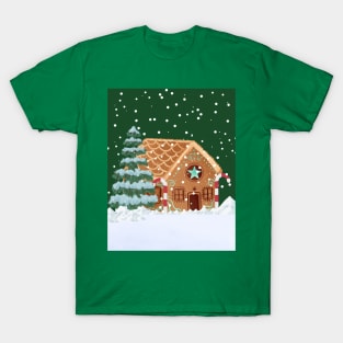 Christmas gingerbread house snowing T-Shirt